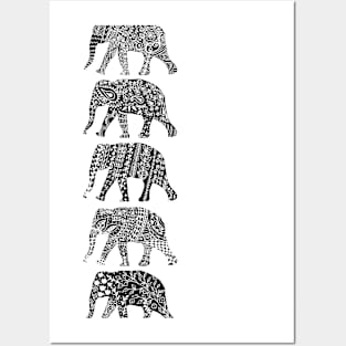 Patterned Elephants (Blk&Whte) Posters and Art